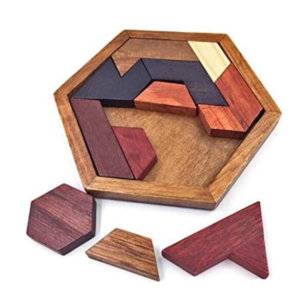 KINGOU Rompecabezas hexagonal de Tangram de madera para_1