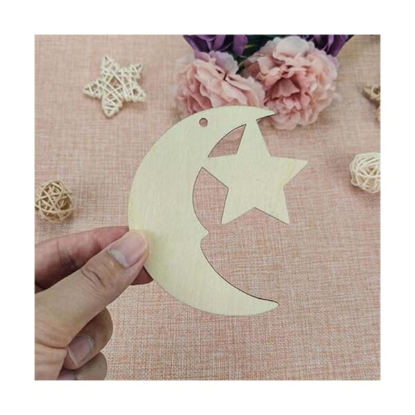 Creaides 20pcs Luna Estrella Madera DIY Recortes de Madera_4