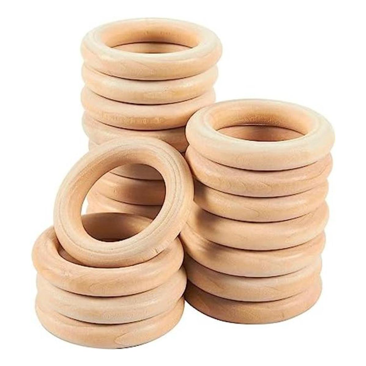 Paquete de 20 anillos de madera natural sin terminar para