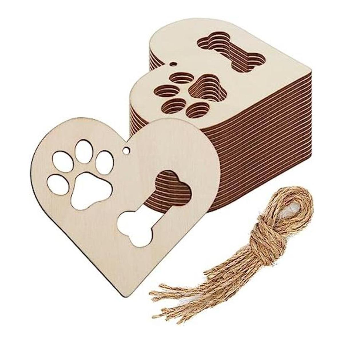 20 adornos colgantes en forma de corazón de madera para