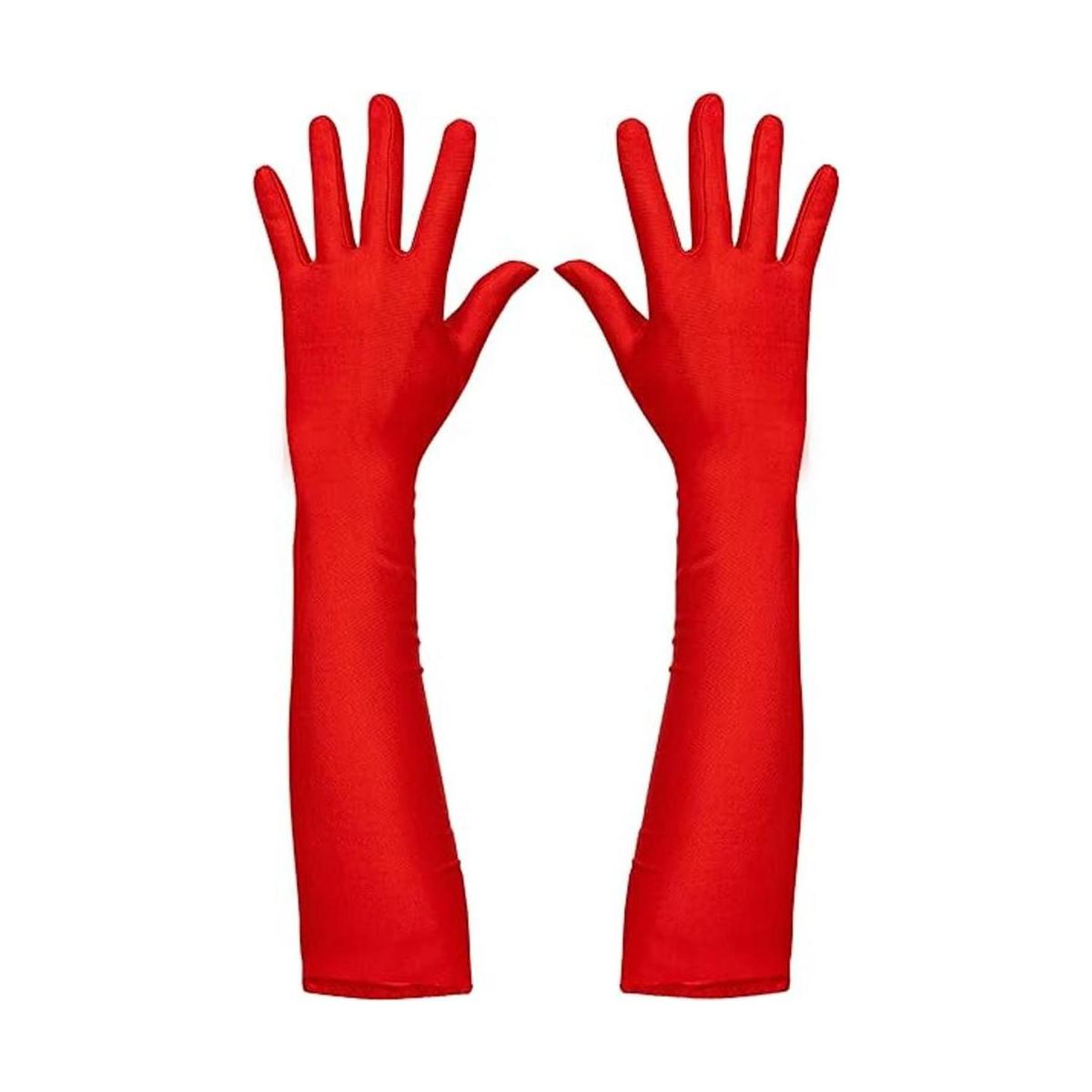 Skeleteen Guantes de ópera de satén rojo guantes de codo