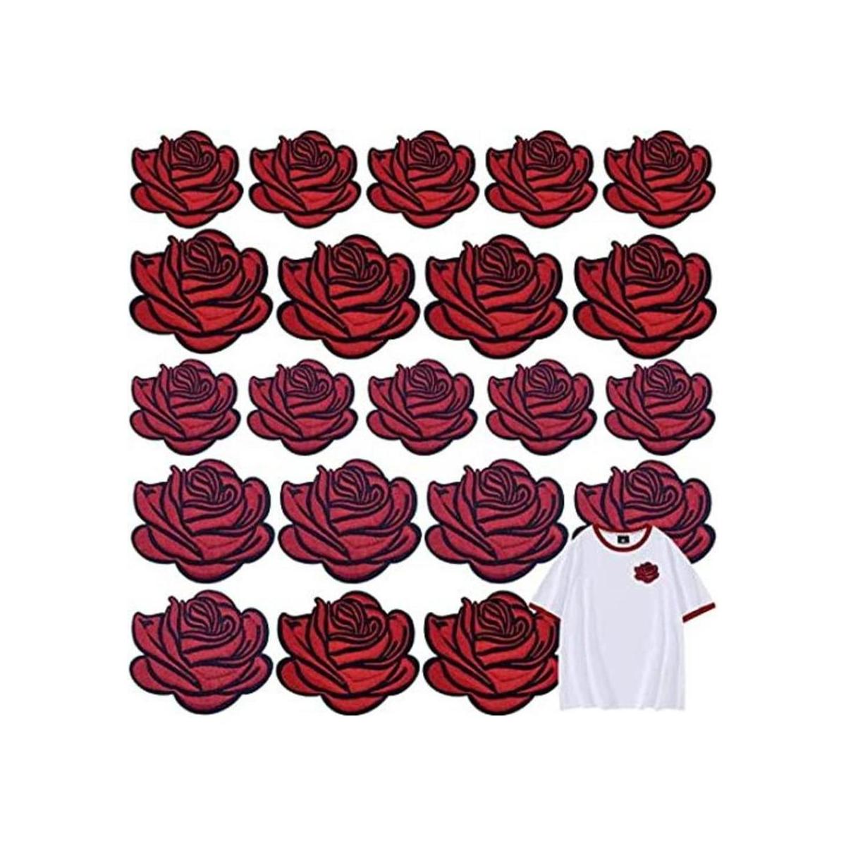 20 parches bordados rosas cosidos grandes y pequeñas