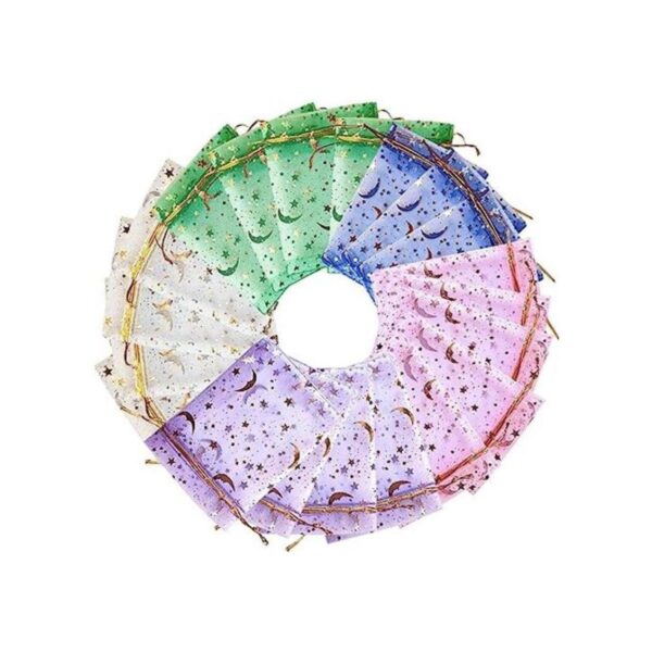 100 bolsas de organza para joyas con estrella de luna