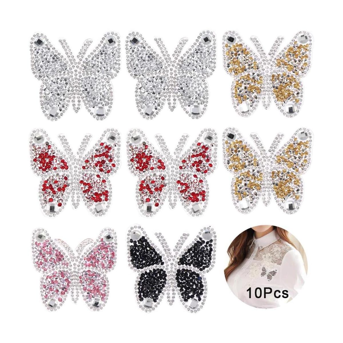 10 parches pequeños de diamantes de imitación de mariposa