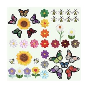 44Pcs Embroidered Flowers Butterfly Bee Iron on Patches