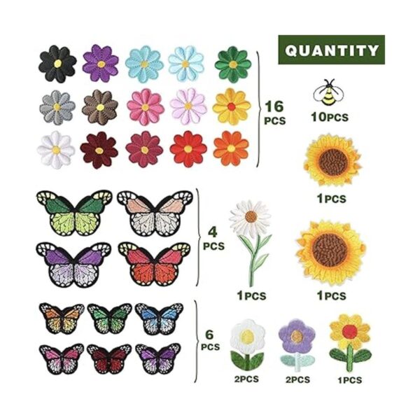 44Pcs Embroidered Flowers Butterfly Bee Iron on Patches
