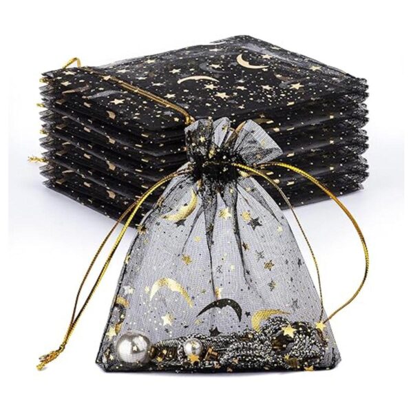 100 bolsas de organza con estampado de estrellas y luna de