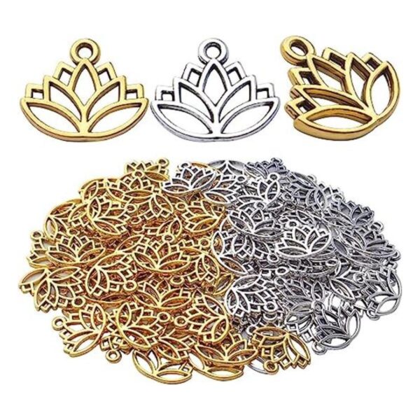100pcs Lotus Charm Colgantes Aleación Yoga Lotus Flor