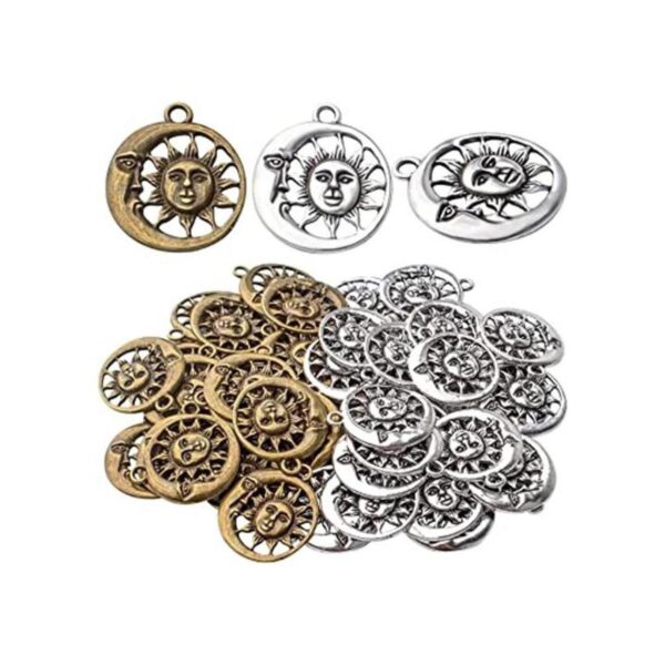 50pcs Celestial Sun Charms Aleación Tibetana Luna Sol