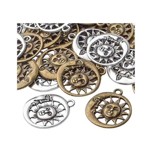 50pcs Celestial Sun Charms Aleación Tibetana Luna Sol