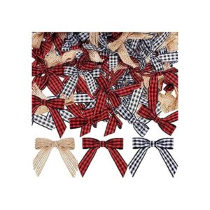 Mini lazo de arpillera de Navidad lazo a cuadros blanco y