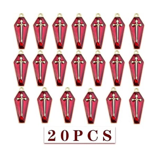 20 abalorios de cruz esmaltada roja con temática de