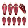 20 abalorios de cruz esmaltada roja con temática de