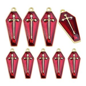 20 abalorios de cruz esmaltada roja con temática de