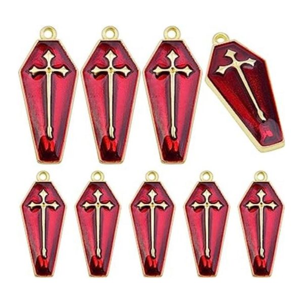 20 abalorios de cruz esmaltada roja con temática de