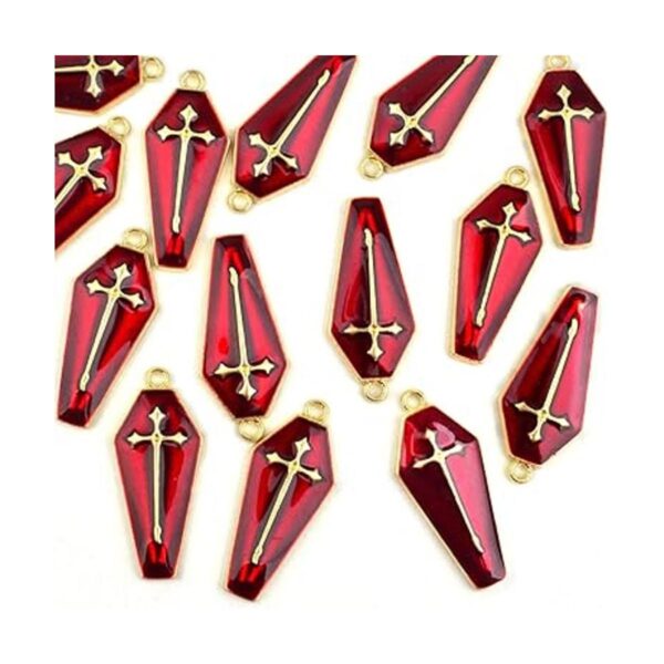 20 abalorios de cruz esmaltada roja con temática de