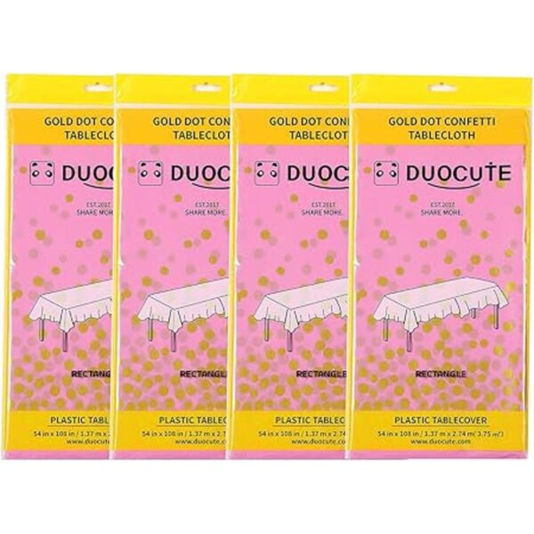 108x54 4 Packs Pink and Gold Disposable Party Tablecloth