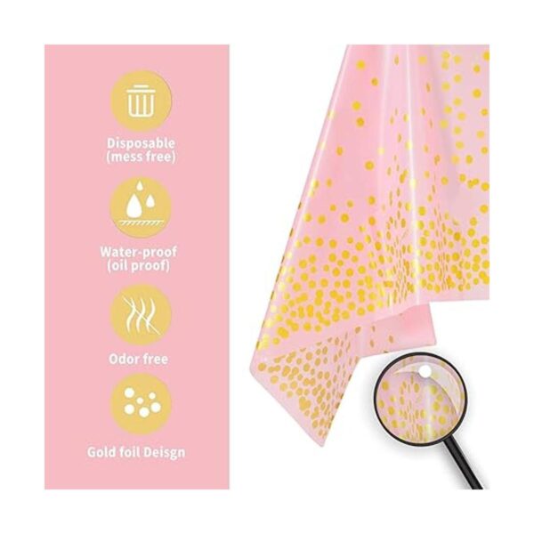 108x54 4 Packs Pink and Gold Disposable Party Tablecloth