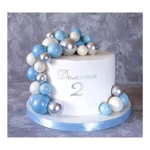 60 piezas de bola de plata azul decoración de pastel de_1