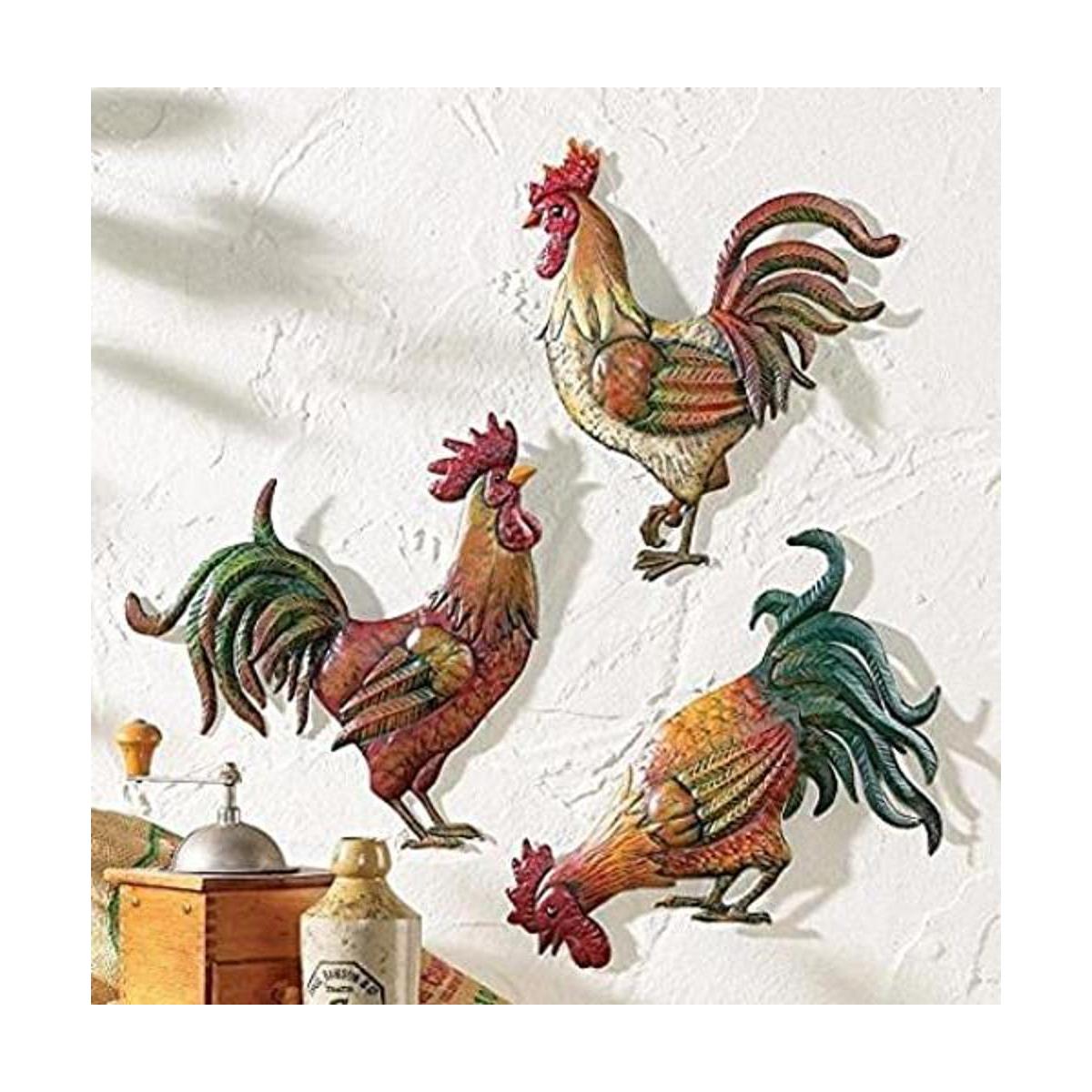 Besti Artístico trío de gallos de metal para pared