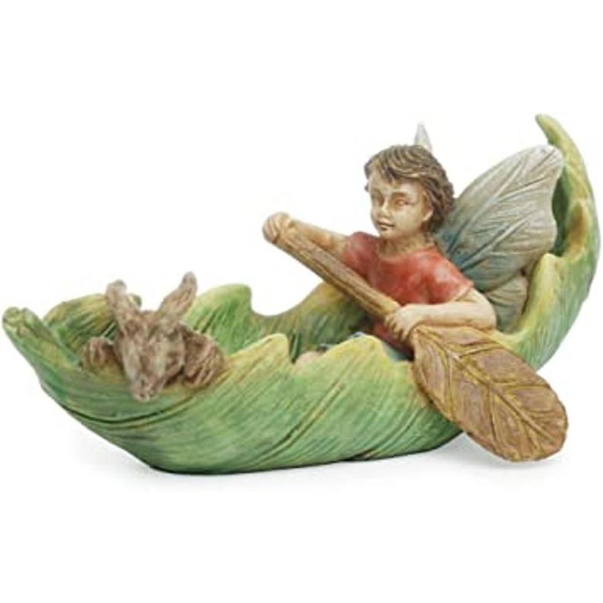 Figura coleccionable de piedra de resina de canoa con