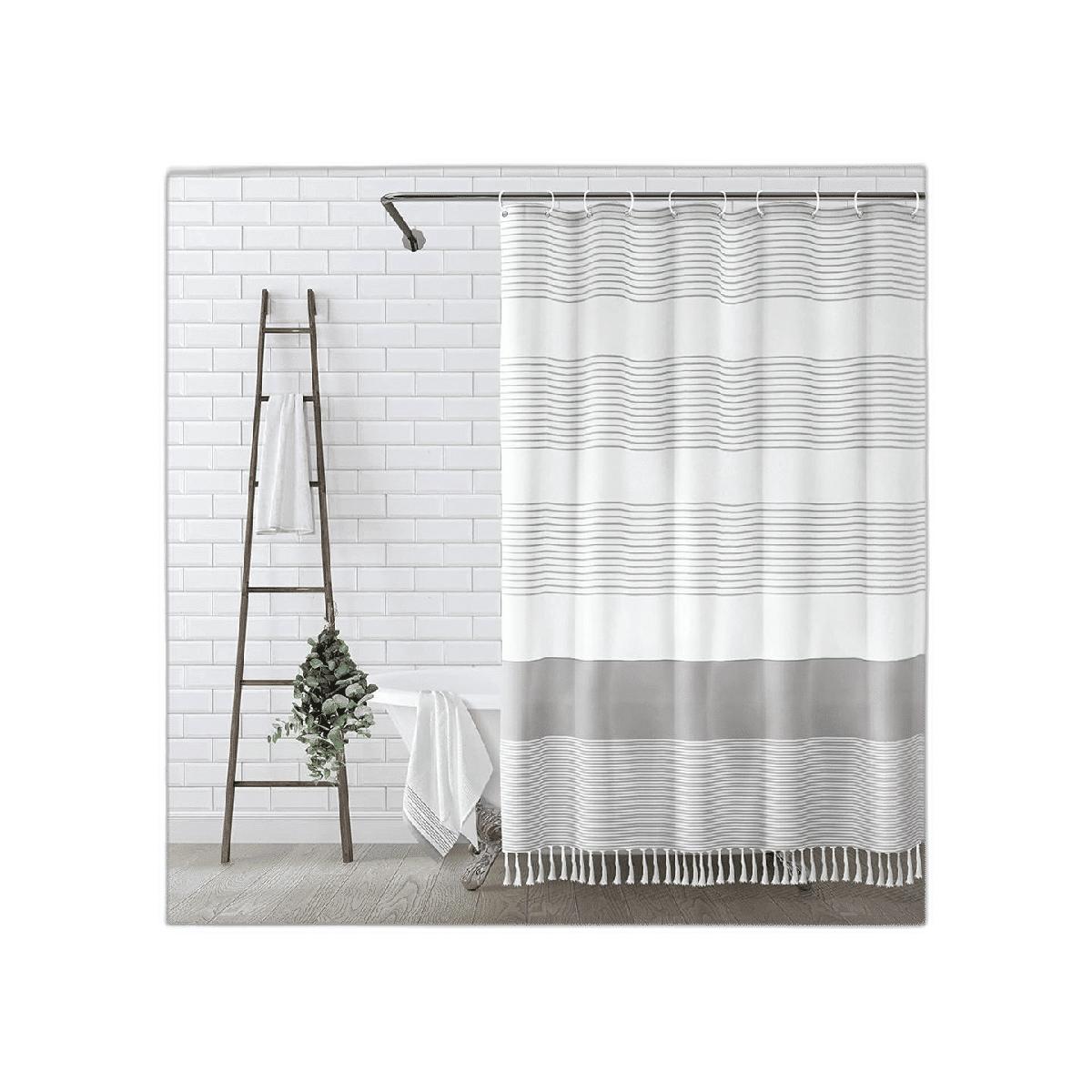 Cortina de ducha color gris bohemio para baño cortina de