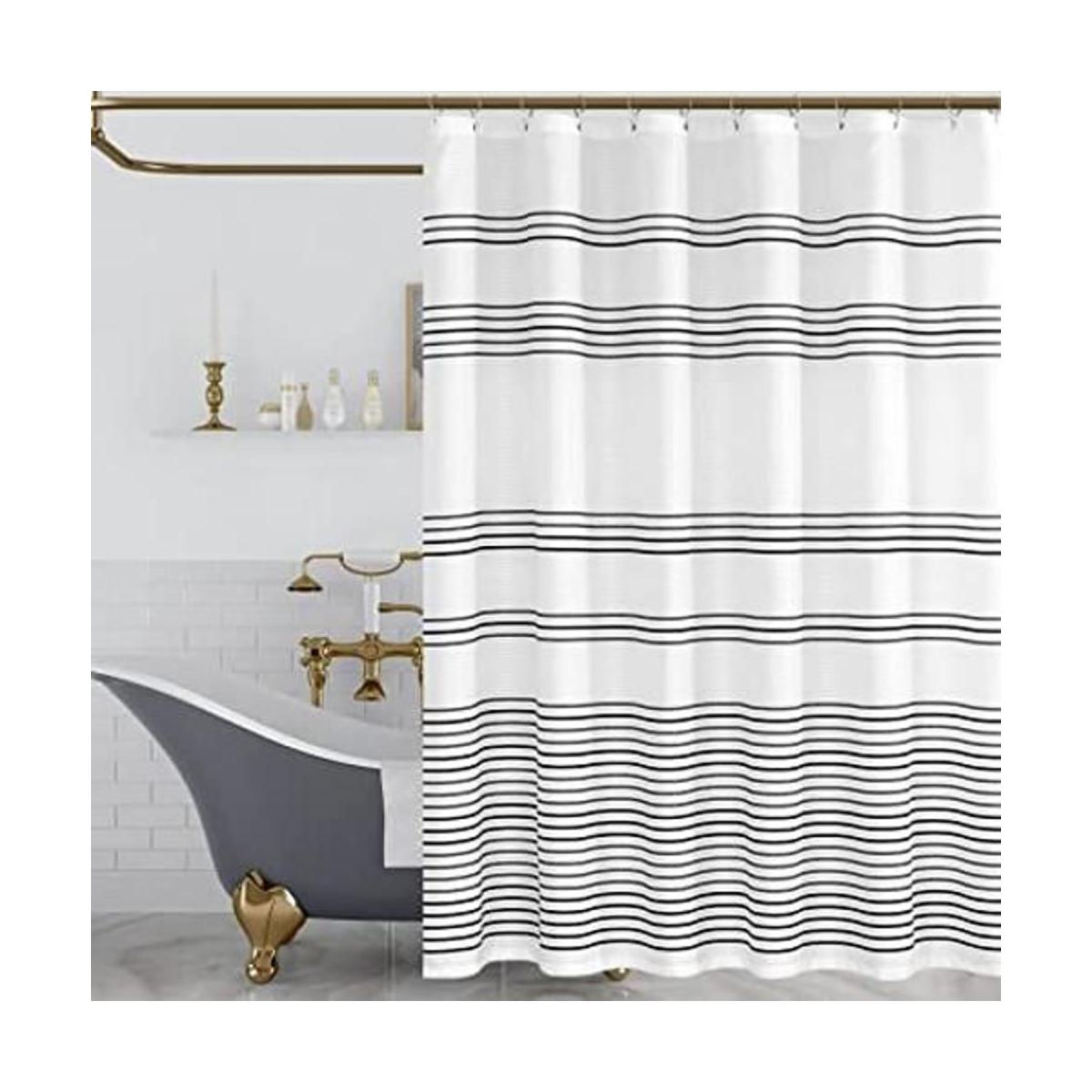 Lazzzy Cortina de ducha en blanco y negro para baño tela