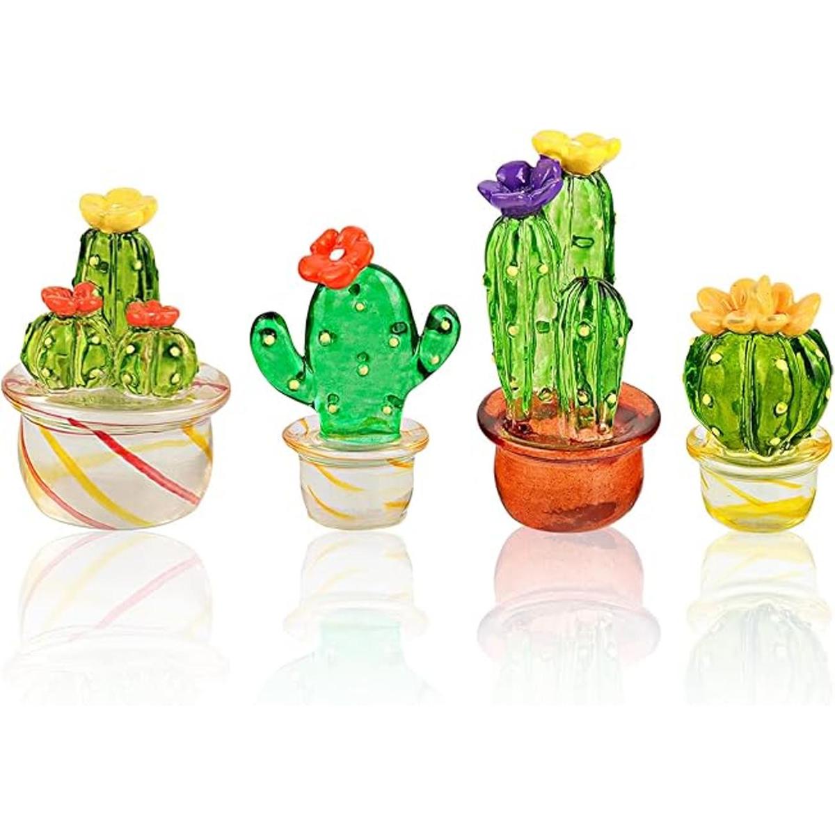 Seninda 4 piezas de mini cactus de cristal para el