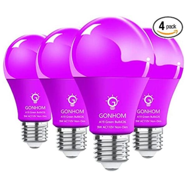 GONHOM Paquete de 4 bombillas LED moradas A19 equivalente_1