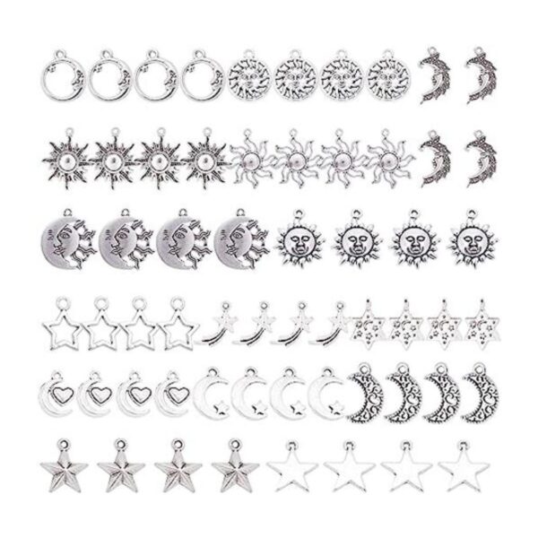 SUNNYCLUE 1 caja 60pcs 15 estilos plata antigua Sol Luna