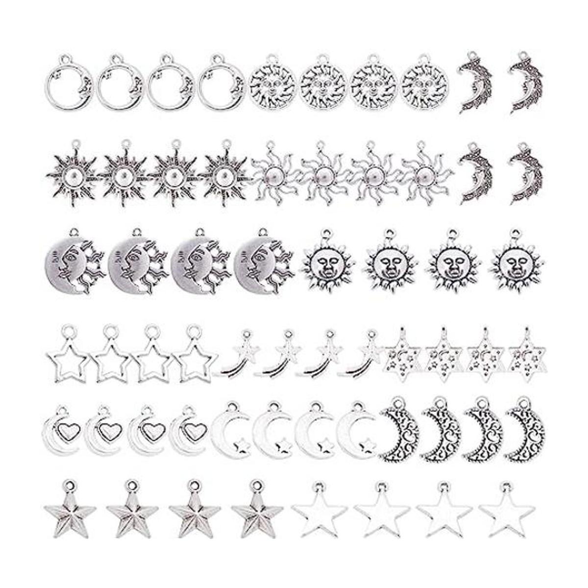 SUNNYCLUE 1 caja 60pcs 15 estilos plata antigua Sol Luna