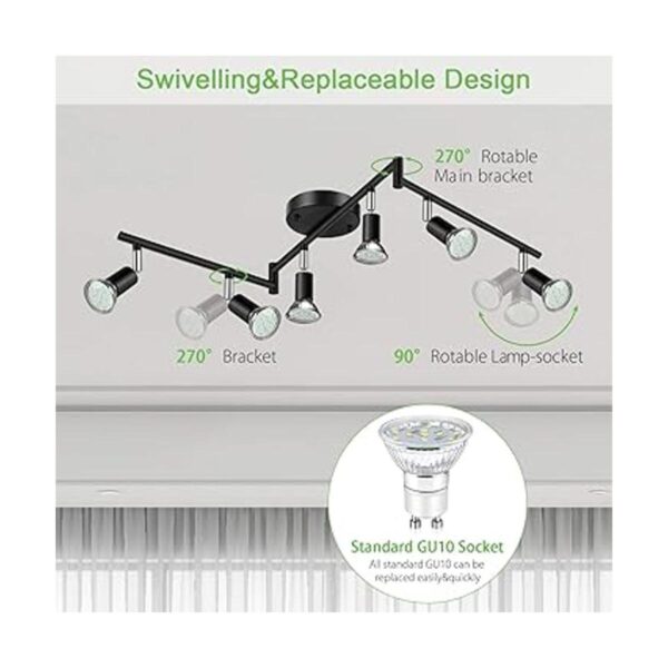 Unicozin LED 6 Light Track Lighting Kit Black 6 Way