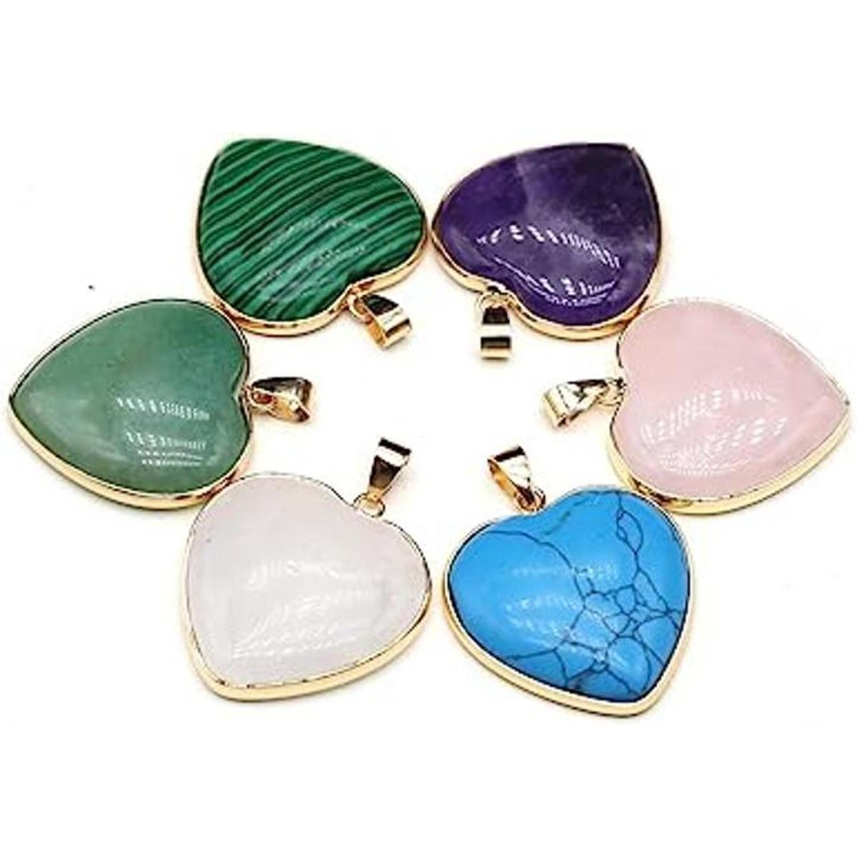 LHJ 5 colgantes de piedra natural en forma de corazón