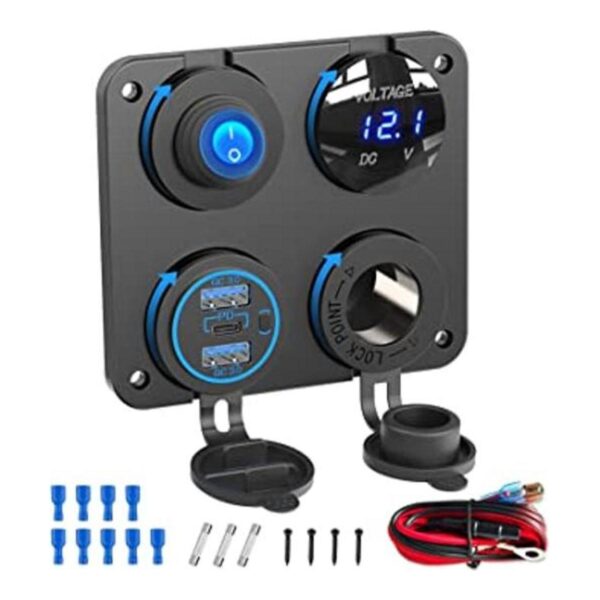 OUFFUN Panel de enchufe de cargador de 12 V 4 en 1 de_1