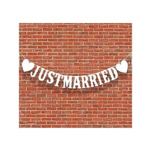 Cartel de bandera blanco puro Just Married Decoración de_1