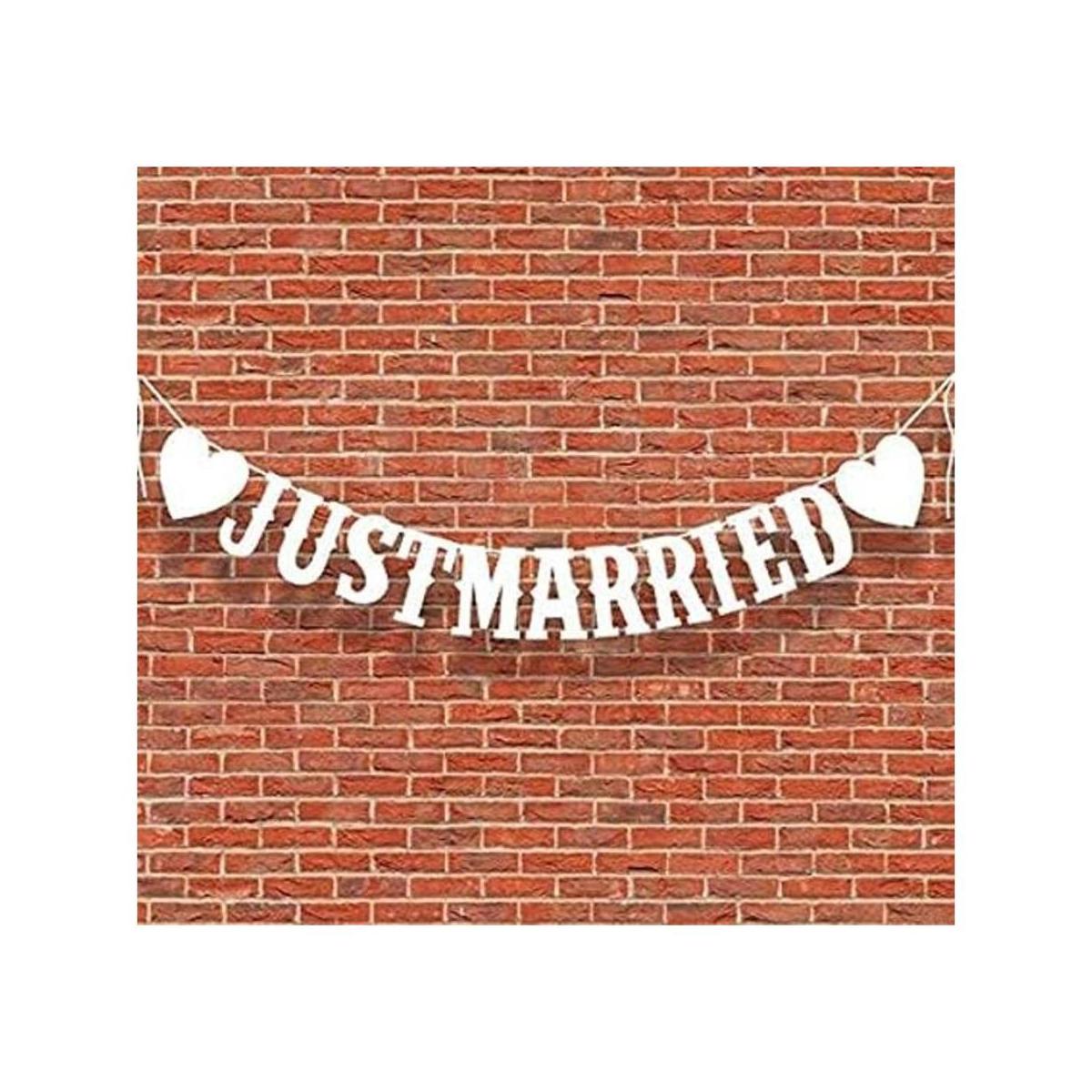 Cartel de bandera blanco puro Just Married Decoración de