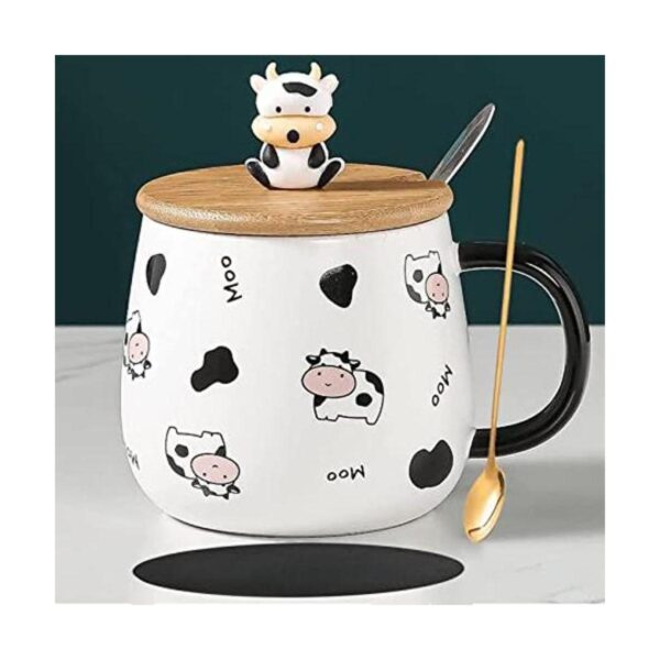 Arawat Linda taza de café de vaca con tapa y cuchara