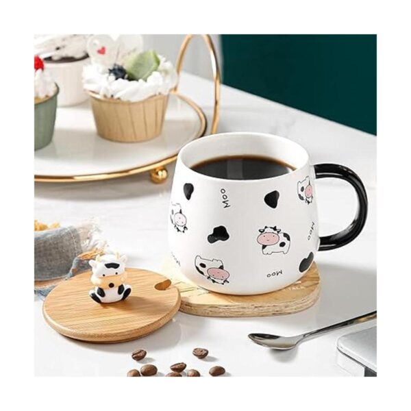 Arawat Linda taza de café de vaca con tapa y cuchara