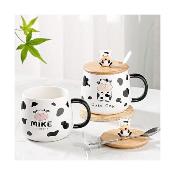 Arawat Linda taza de café de vaca con tapa y cuchara