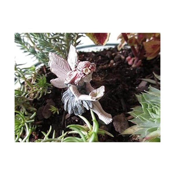Rojo Pelo miniatura Jardín Hada Amie sentado con la hoja_2