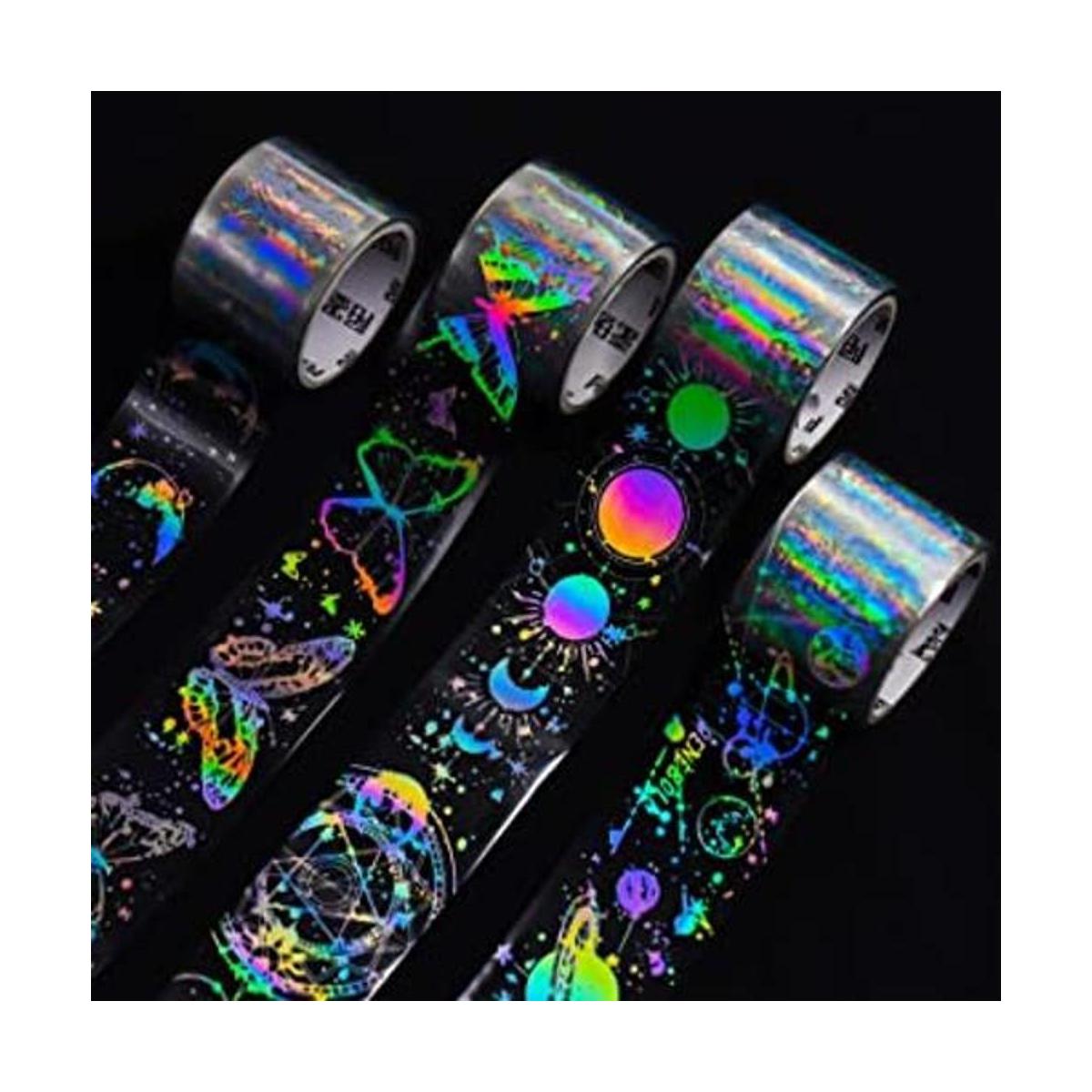 4 rollos vintage holográficos con purpurina y mariposa