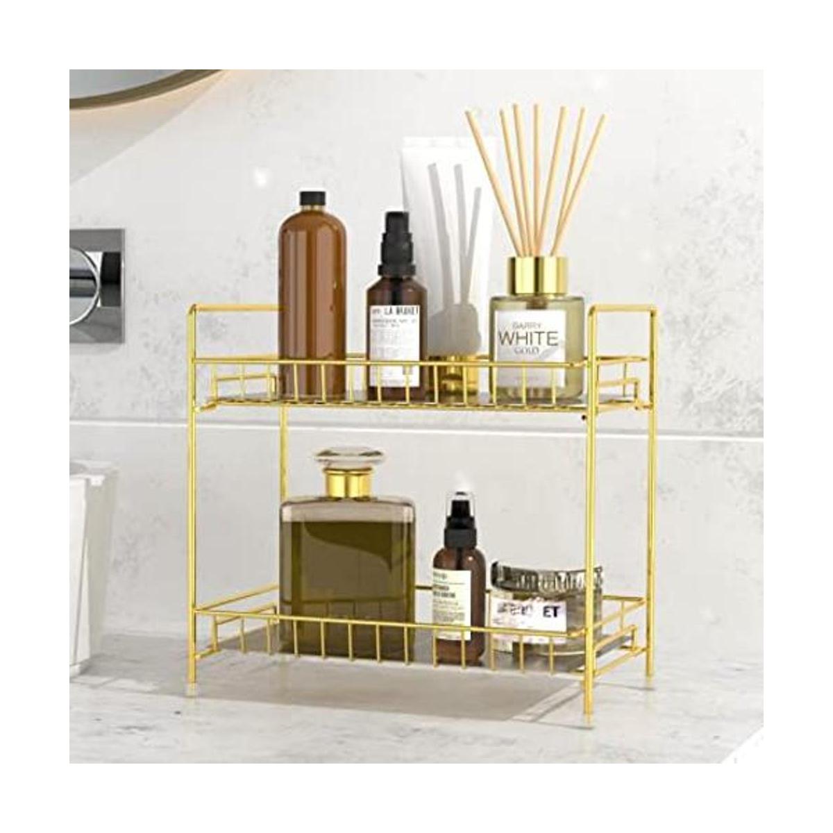 Organizador de baño de 2 niveles con forro transparente