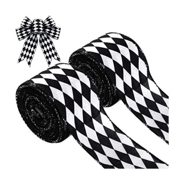 2 rollos de cinta a cuadros de Navidad en blanco y negro_1