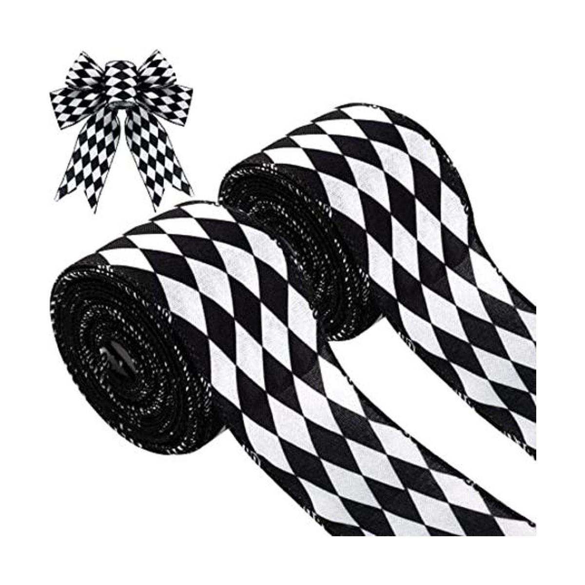 2 rollos de cinta a cuadros de Navidad en blanco y negro