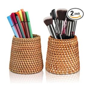 Elsjoy Juego de 2 portalápices de mimbre tejido natural