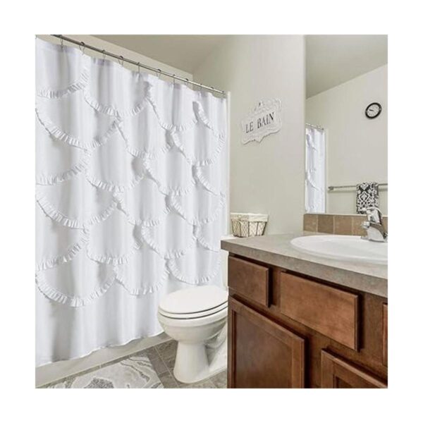 DOSLY IDES Cortina de ducha de tela blanca con volantes