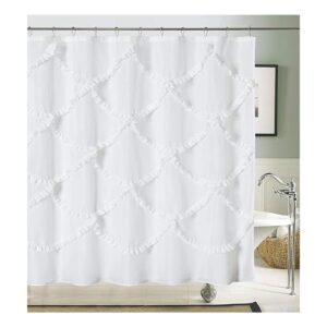 DOSLY IDES Cortina de ducha de tela blanca con volantes