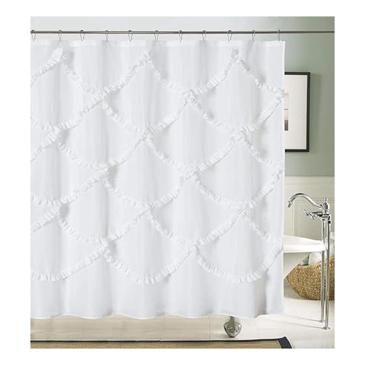 DOSLY IDES Cortina de ducha de tela blanca con volantes