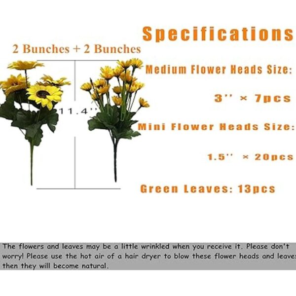 4 racimos de girasoles amarillos flores artificiales