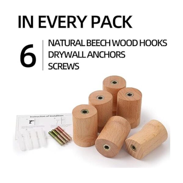 Ganchos de madera natural para pared paquete de 6 ganchos
